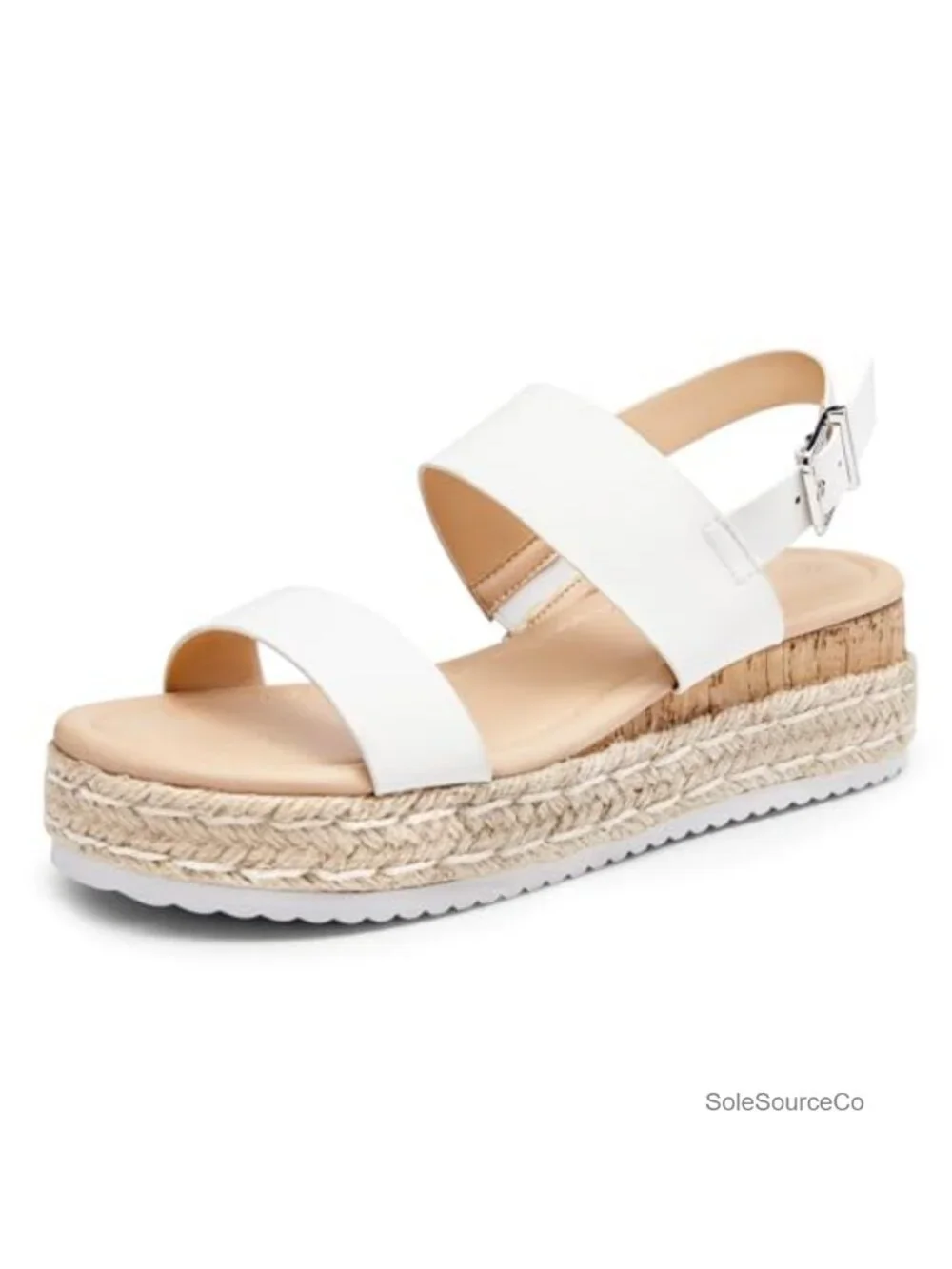 Women's Espadrille Wedge Sandals Open Toe Faux Leather Ankle Strap